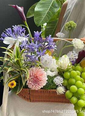 秋节鲜花篮大号水果SLW篮咖藤手工藤编意创时尚花艺篮花花中店资
