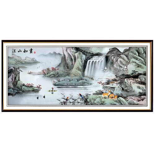 新版江山如画十字绣现代简约新中式客厅装饰风景挂画印花手工刺绣