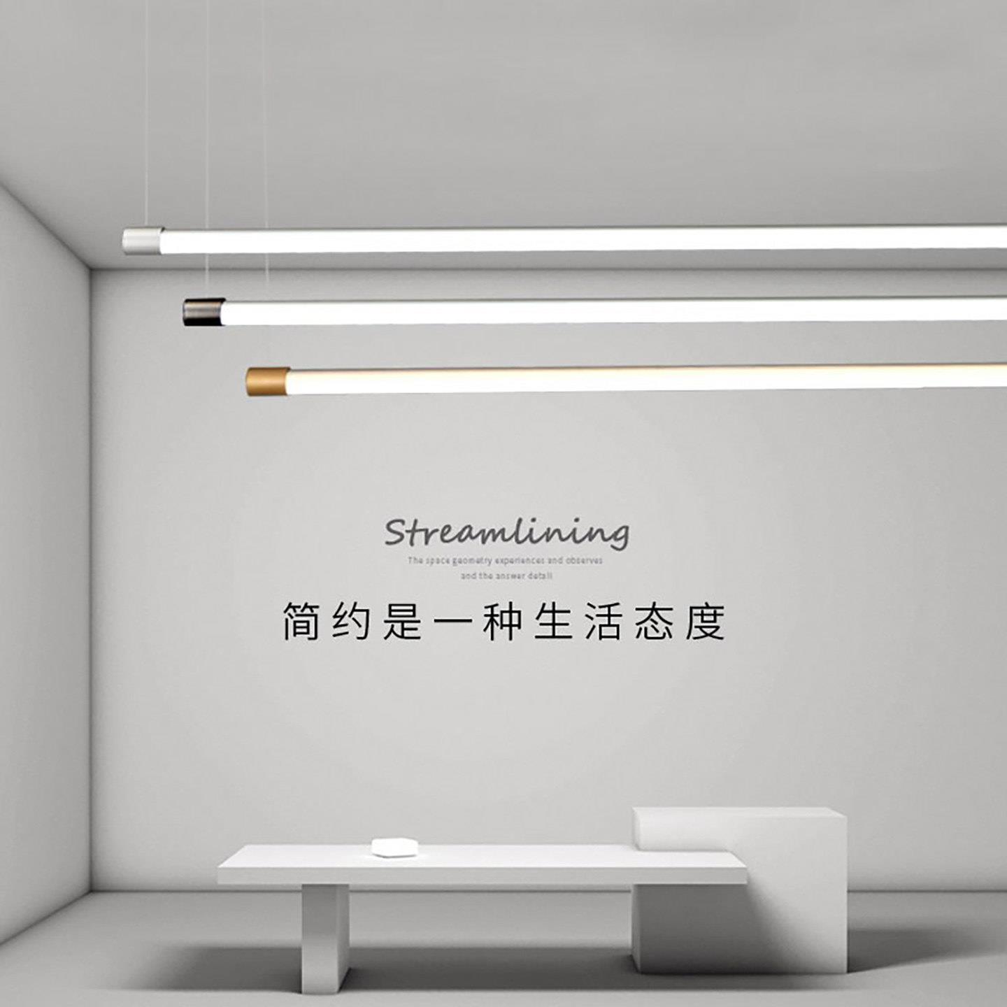 led长条灯设计师极简一字办公灯吧台气氛灯简约现代饭厅吊线 线灯