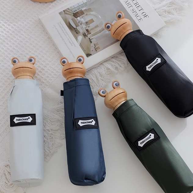 创意可爱青蛙木伞柄超轻200克遮阳防晒防紫外线太阳伞口袋迷你伞