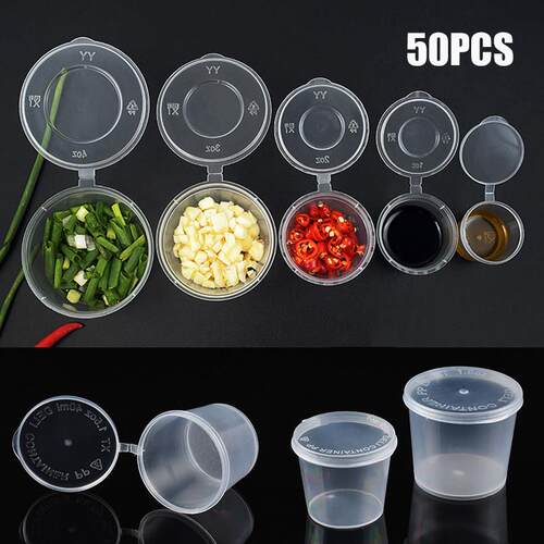 50Pcs Disposable Plastic Takeaway Sauce Cup Containers Food