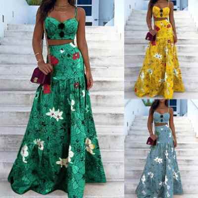 Printed chest wrapped two suspender half length skirt