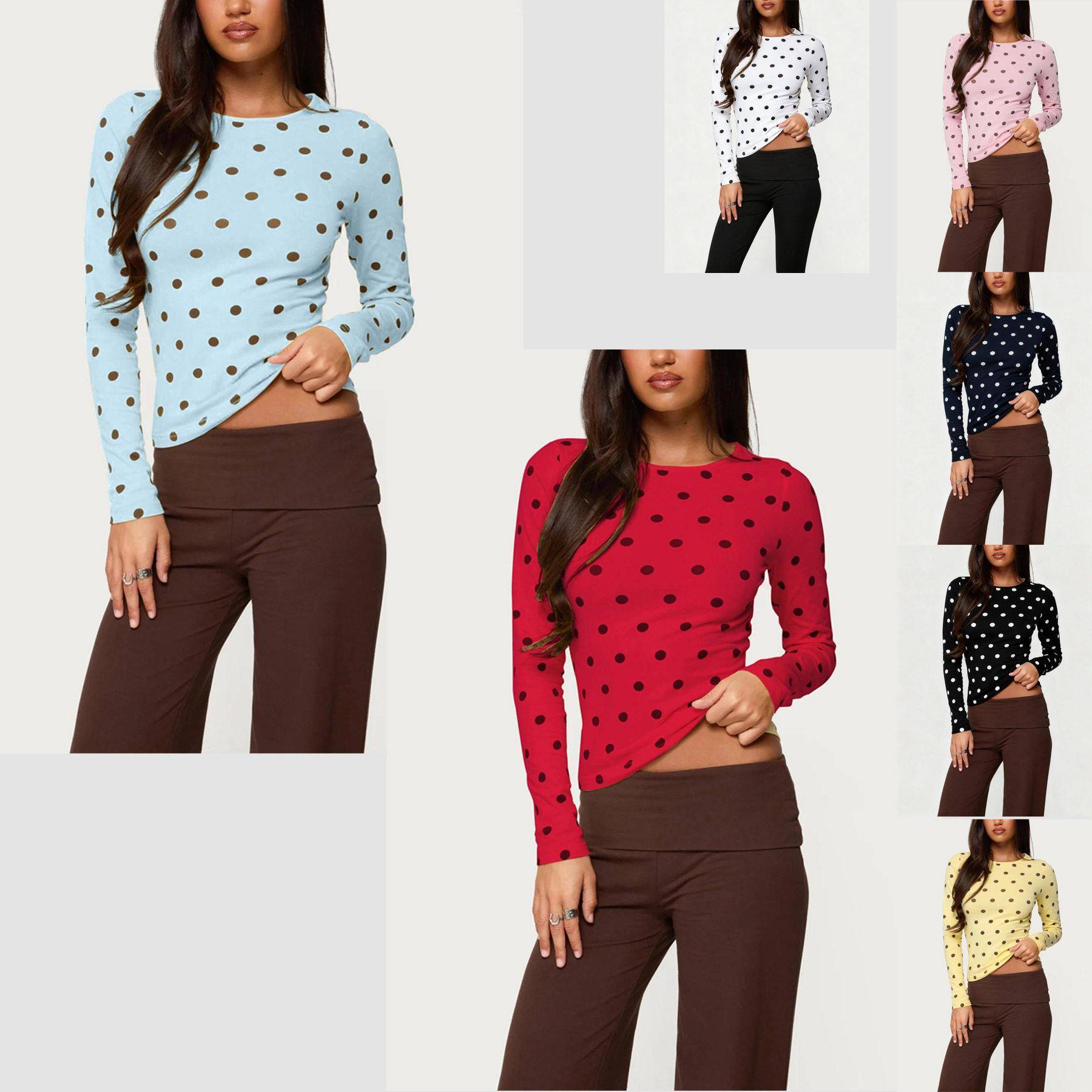 Polka Dot Tops For Women Y2K Long Sleeve Crop Top Ladybug图片