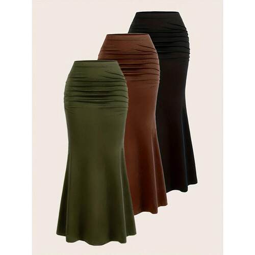 R 29639 Solid slim women's midi skirt 纯色修身女士半身裙