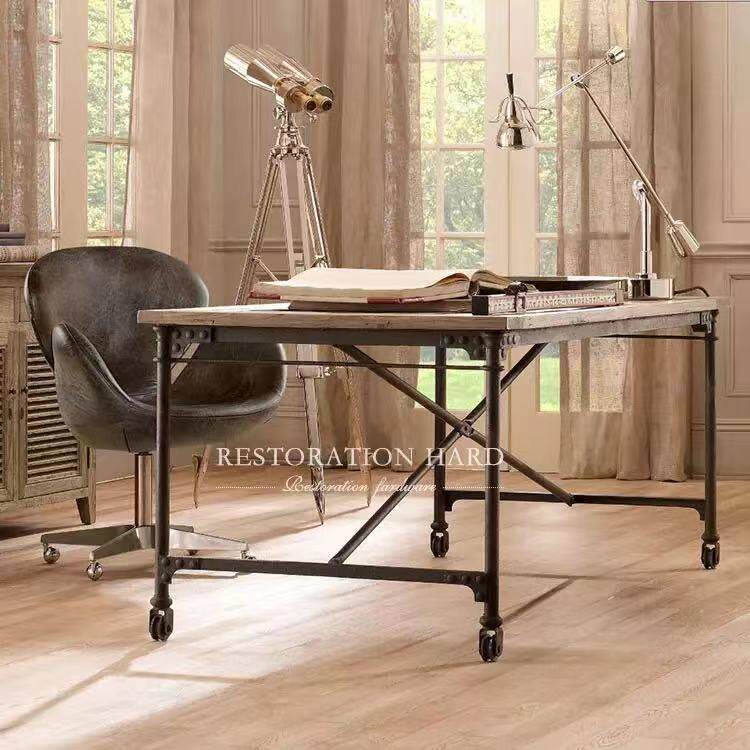 工业风复古铁艺实木电脑桌家用现代简约书桌loft工作台书法书画桌