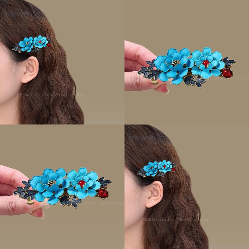 璀璨夺目~复古宫廷风仿烧蓝系列弹簧夹国风仿点翠珍珠夹百搭发饰