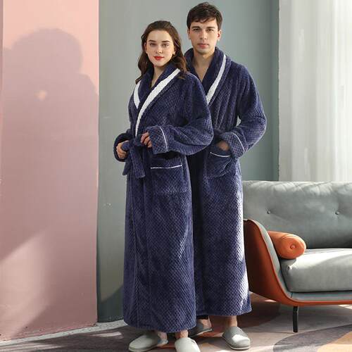 新款直销跨境爆品长款加厚贝贝绒情侣睡袍女冬天大码法兰绒浴袍男
