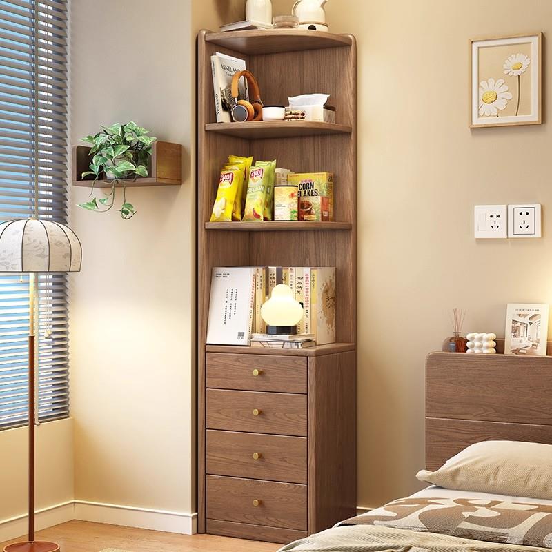实木书架家用多功能角柜带抽屉客厅拐角靠墙收纳柜卧室床边书柜