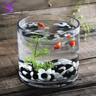 美人魚加厚玻璃超白小魚缸水培器皿花瓶綠蘿一體桌面缸圓形大號(hào)