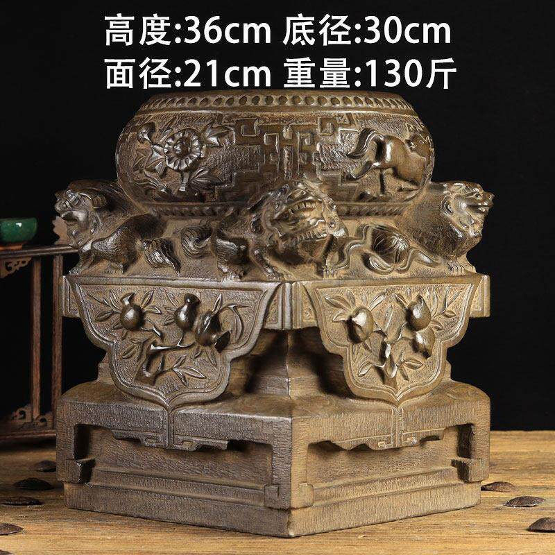 山西古建筑天然青石整料彷古雕刻四狮子抱鼓石雕门墩方石墩石底座