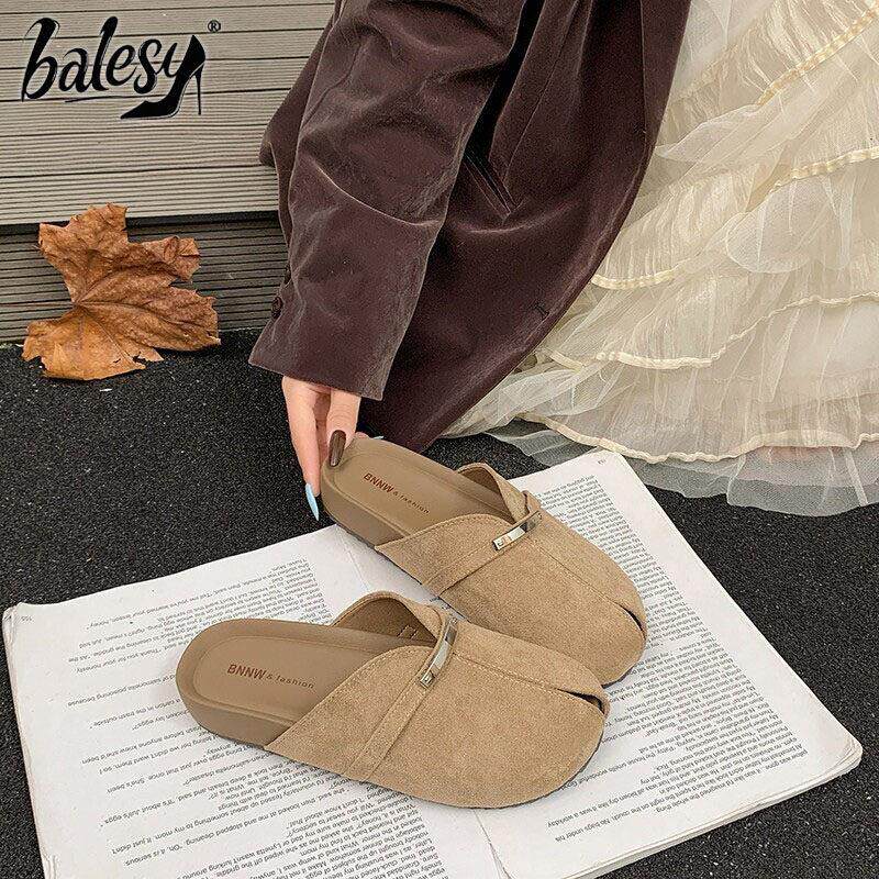 英国真皮厚底勃肯包头半拖女外穿2026新款夏配裙子懒人增高凉拖鞋