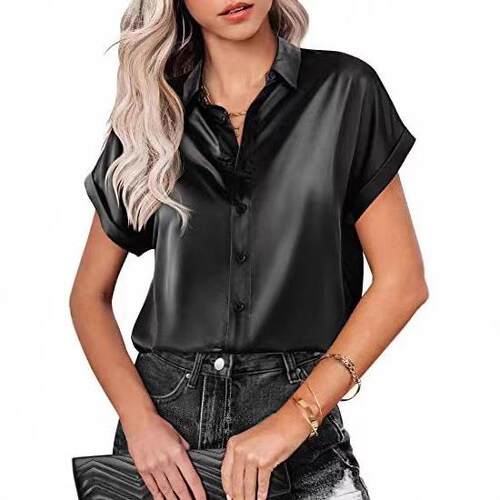 Women'S Simple Commuter Style Short Sleeve Satin Shirt