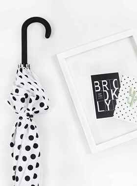 小清新森系ins波点晴雨两用长柄伞女复古简约自动抗风学生雨伞