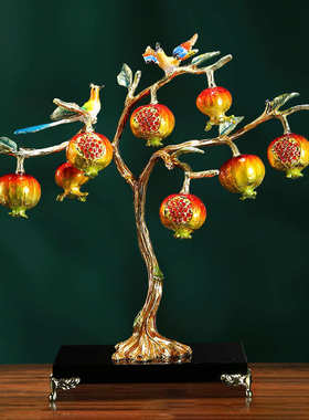 新籽多中式榴彩石新年珐琅多福电视柜客厅新居摆件礼品乔迁装饰品