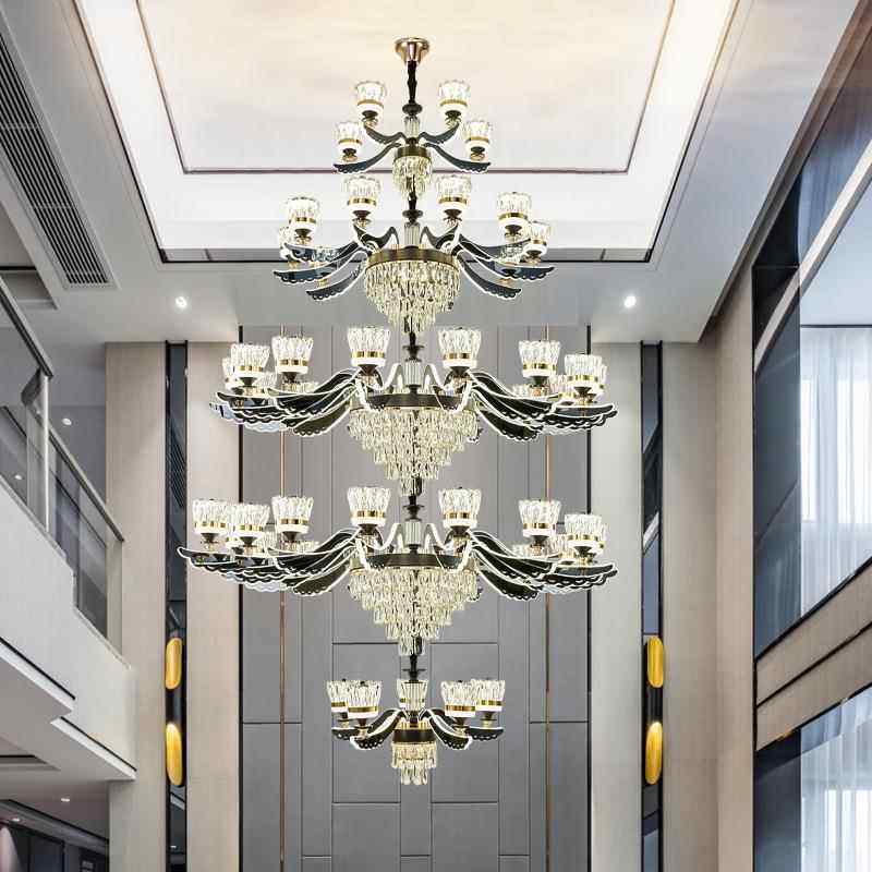 复式楼客厅大吊灯简欧别墅挑空中空臂发光新中式现代简约水晶吊灯