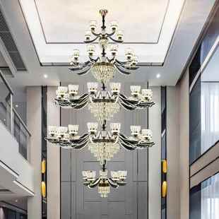 复式 现代简约水晶吊灯 楼客厅大吊灯简欧别墅挑空中空臂发光新中式