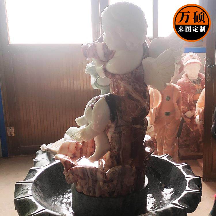 欧式鱼池雕塑工艺品家居酒店水景装饰婚庆摆件小天使落地流水喷泉
