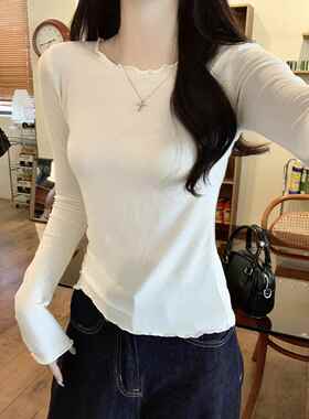 白色薄款内搭长袖T恤女2026春季新款洋派高级感修身打底衫0203r1