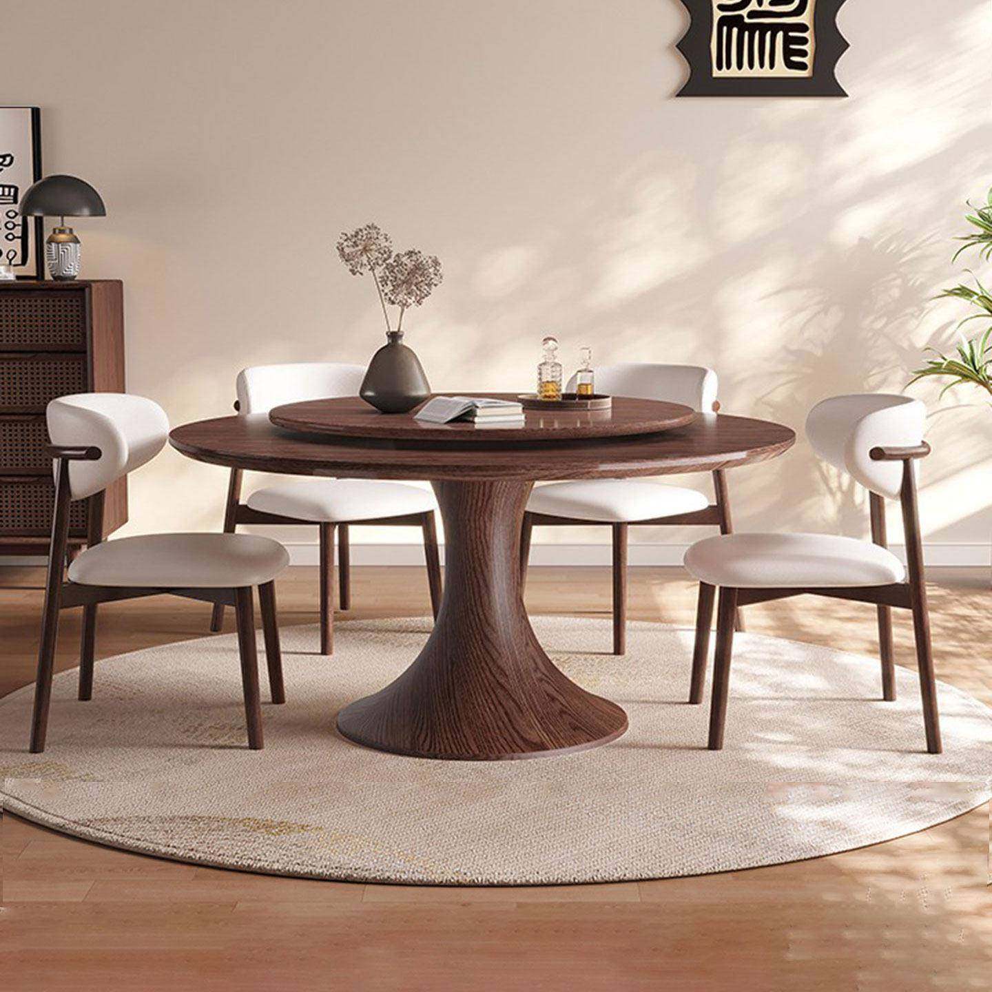 中古风餐桌带岩板转盘黑胡桃木实木餐桌新中式家用小户型圆形饭桌,住宅家具,实木餐桌,淘宝优惠券,粉丝福利购,淘宝优惠卷