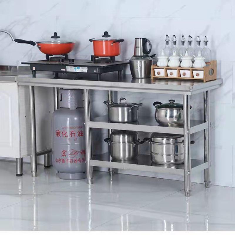 厨房置物架不锈钢特厚304双层工作台案板台单层台3放煤气罐操作台