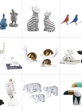 北欧简约现代样板房儿童房布置创意可爱动物人物抽象雕塑装饰摆件