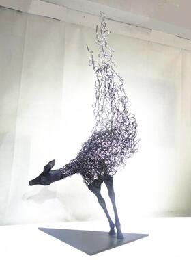 厂家直销大鹿落摆件酒店地售楼处福厅鹿雕塑工艺品铁大艺铁艺+玻