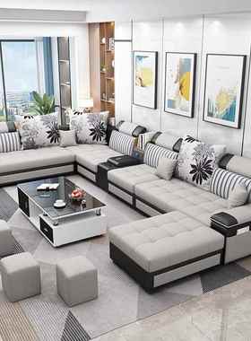简布艺沙发组2025米新款客厅现代约AVK4长农村别墅U型科技布合大