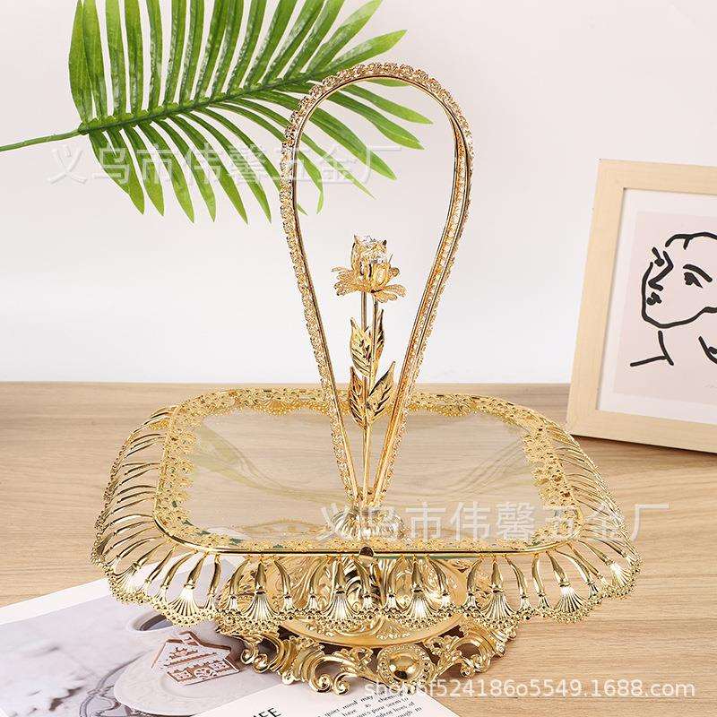 欧式复古镀金装饰果盘干 酒店婚庆宴会玻璃双层果盘摆件 厂家供应