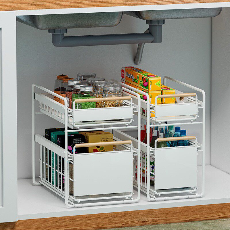 木棒款下水槽置物架橱柜收纳架多层抽拉式厨房台面浴室水槽储物架