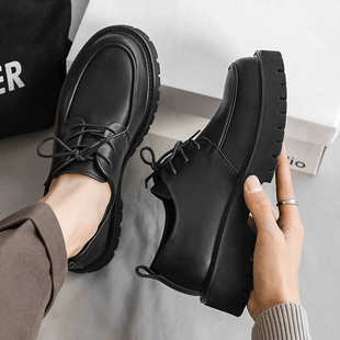 皮鞋男款英伦风夏季透气男士休闲大头德比青年增高厚底低帮马丁靴