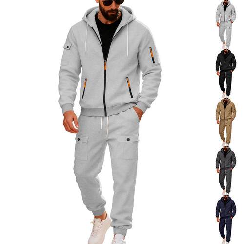 Men Winter Fleece Lined Hoodie Drawstring Pants Set Warm