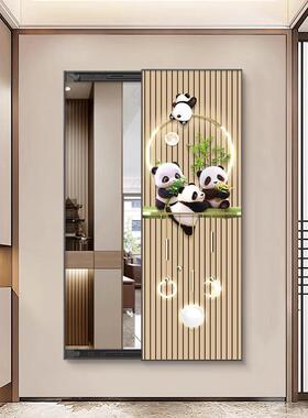 网红熊隐藏式全身镜壁画入户玄关镜穿衣镜子装饰画推拉隐形镜挂画