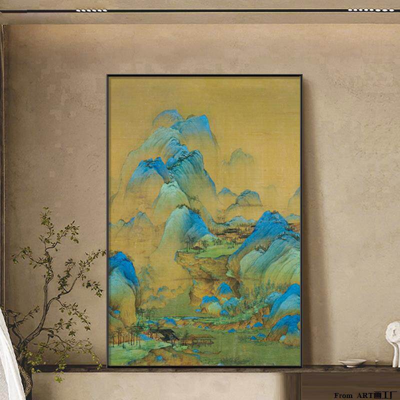 千里江山图客厅玄关挂画高档大气山水画进门走廊过道背景墙装饰画