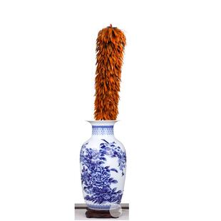 鸡毛掸子花瓶鸡毛掸子储瓶古色古香青花瓷饰品客厅丰富插花干花