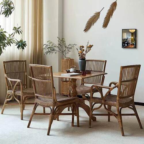 户外椅子餐桌竹椅天然日式藤编藤餐椅民宿藤编椅椅家用阳台露台休