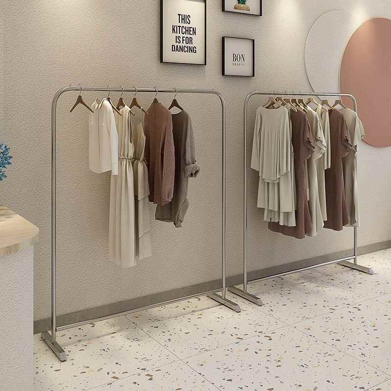 服装店展示架锈钢单杠落地式挂衣架男女童装店中岛陈列道具衣服架