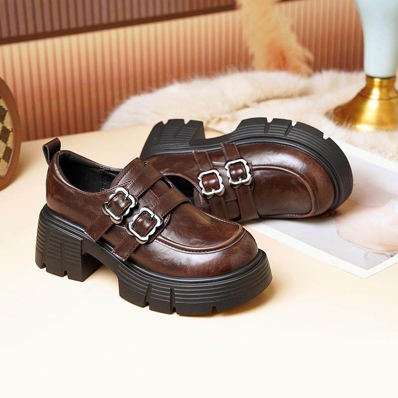 英伦风小皮鞋皮带扣魔术贴女2026秋冬季新款复古乐福鞋女厚底粗跟,女鞋,浅口单鞋,淘宝优惠券,粉丝福利购,淘宝优惠卷