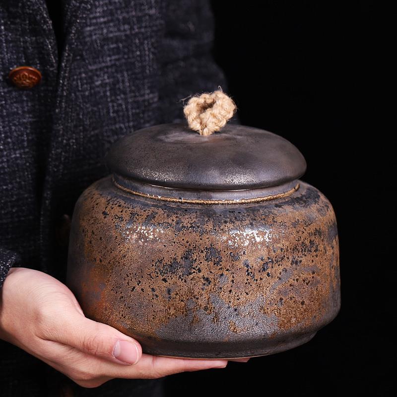 粗茶叶复罐陶瓷叶密封罐子带粗陶净土盖家用大小号装茶的容器日式