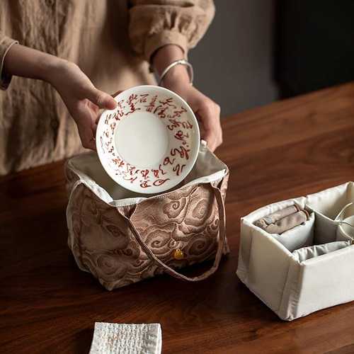 女士手提布包一壶两杯收纳户外旅行茶具配件茶事包