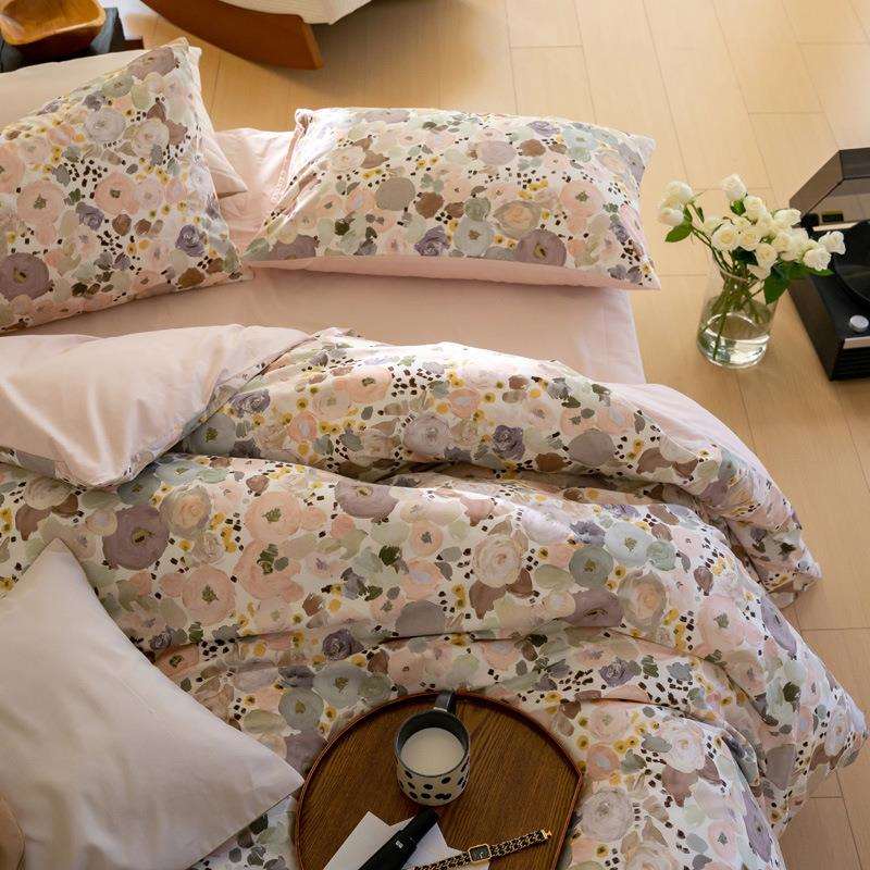 唯美花卉数码印花全棉亲肤磨毛秋冬新品家用卧室床笠四件套