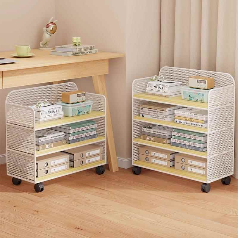 桌边书架置物架带轮可移动小推车学生教室书桌旁放书本多层收纳架