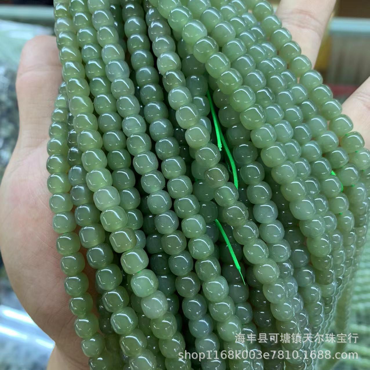 和田玉碧玉青海料晴水色108佛珠手串DIY小配件散珠手链玉石厂