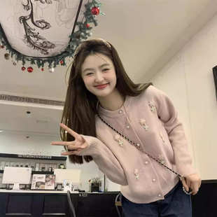 韩系软糯针织开衫 秋冬季 女甜美温柔软糯圆领百搭减龄毛衣外套上衣