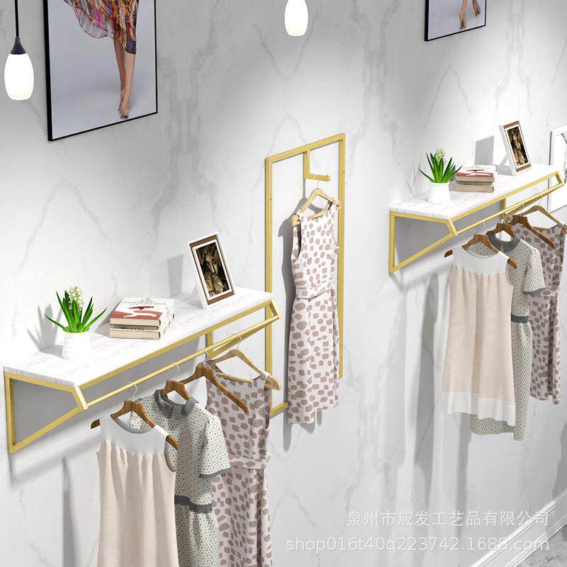 金色服装店展示架上墙壁挂式童装货架北欧女装店铺衣架挂衣服侧挂