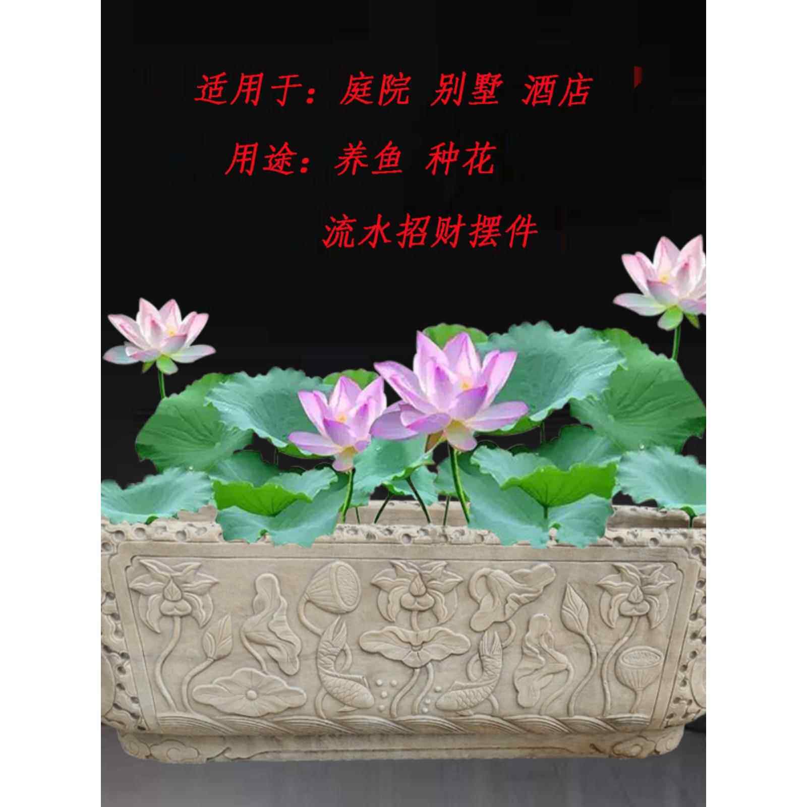 汉白玉石雕彷古鱼缸长方形石雕花盆水槽石槽庭院室内长槽流水摆件