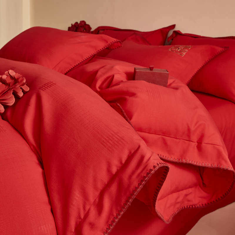 中式喜字结婚四件套大红色新婚被套纯棉婚庆床上用品婚房陪嫁喜被,床上用品,婚庆床品套件,淘宝优惠券,粉丝福利购,淘宝优惠卷