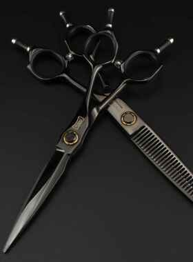 黑色 XMQ-02 高档 豹款美发剪刀理发剪平剪 刘海剪牙剪打薄剪