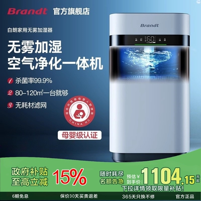 Brandt白朗无雾加湿器家用蒸发式孕妇母婴儿静音卧室空气净化一体