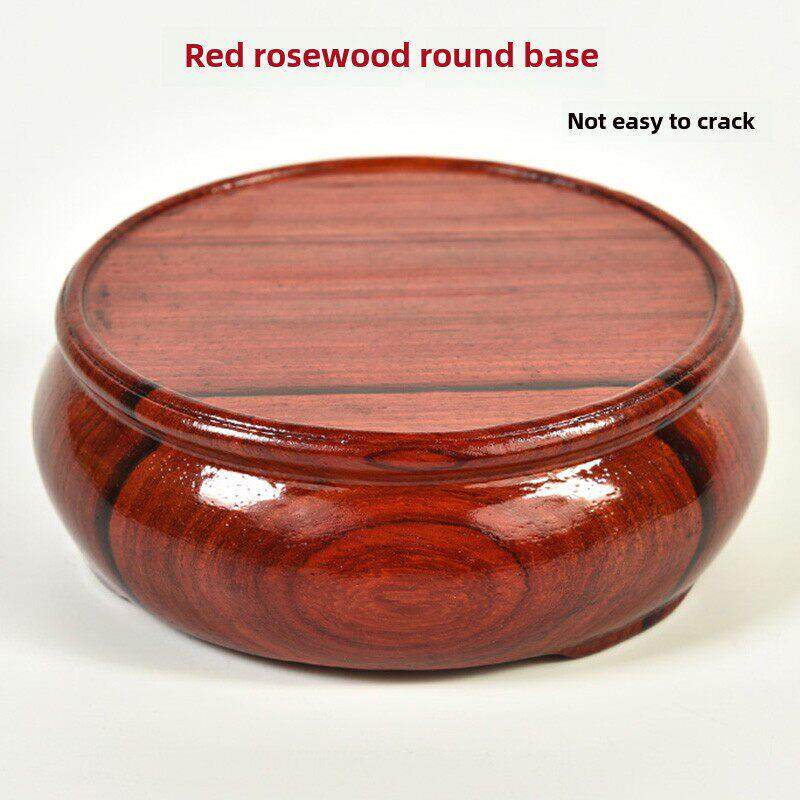 整料红花梨木雕光圆形花瓶底座简约风格花盆景奇石摆件底座实木架