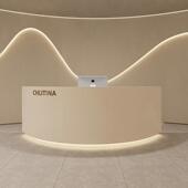 简约美容院店铺小型收银柜台美甲服装 咨询服务 店吧台弧形前台咨